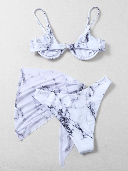 Sexy Marble Print Bikini 2026 Women Push up Bra Underwire 3 Piece Swimsuit Brazilian Beach Bathing Suit Swimwear Swimming Suits
