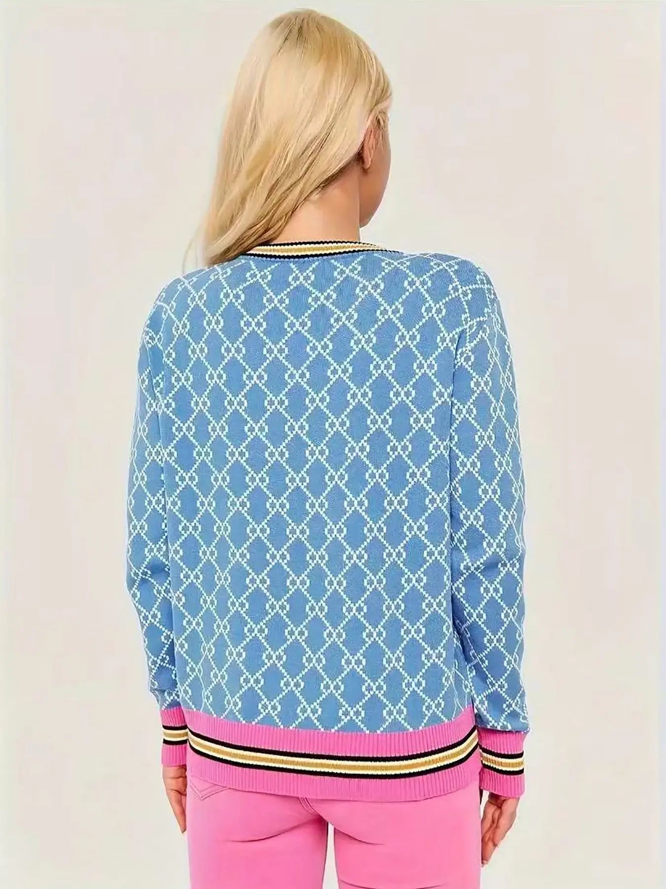 Autumn & Winter New round Neck Long Sleeve Sweater, Unique Design Loose Soft Comfortable Slimming Knit Top, Elegant Chic Colorblock Design, Casual Fashion Top