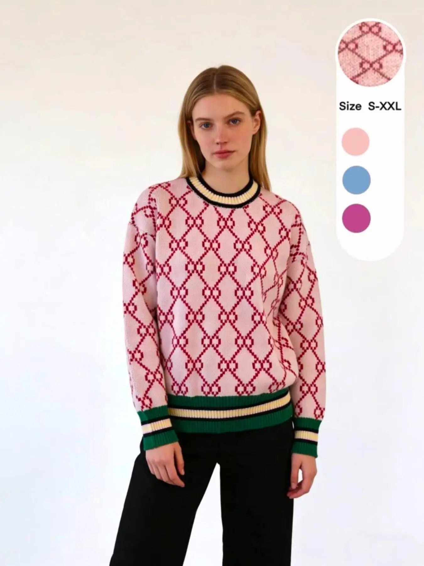 Autumn & Winter New round Neck Long Sleeve Sweater, Unique Design Loose Soft Comfortable Slimming Knit Top, Elegant Chic Colorblock Design, Casual Fashion Top