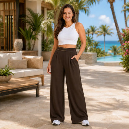 Women’S Wide Leg Palazzo Pants Black High Waisted Loose Lounge Pants with Pockets Casual Flowy Beach Vacation Pants Summer Resort Pants Comfy Stretchy Yoga Travel Pants for Women,Clothes for Back to School,First Day of School Outfits