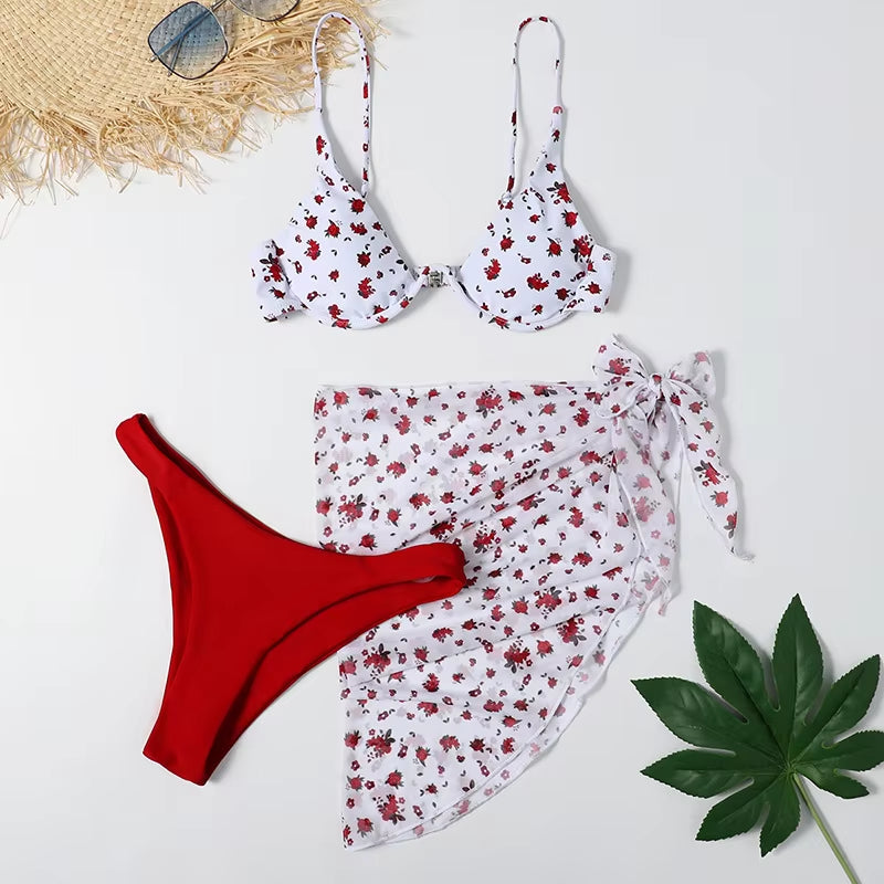 Sexy Marble Print Bikini 2026 Women Push up Bra Underwire 3 Piece Swimsuit Brazilian Beach Bathing Suit Swimwear Swimming Suits