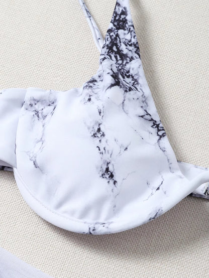 Sexy Marble Print Bikini 2026 Women Push up Bra Underwire 3 Piece Swimsuit Brazilian Beach Bathing Suit Swimwear Swimming Suits